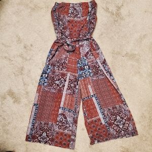 Boho Style Strapless Cropped Jumpsuit